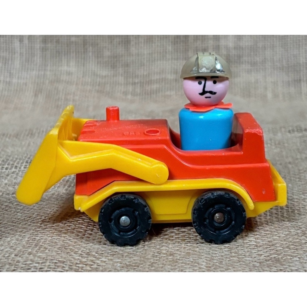 Vintage Fisher Price Little People Construction Worker Man & Front Loader Toys